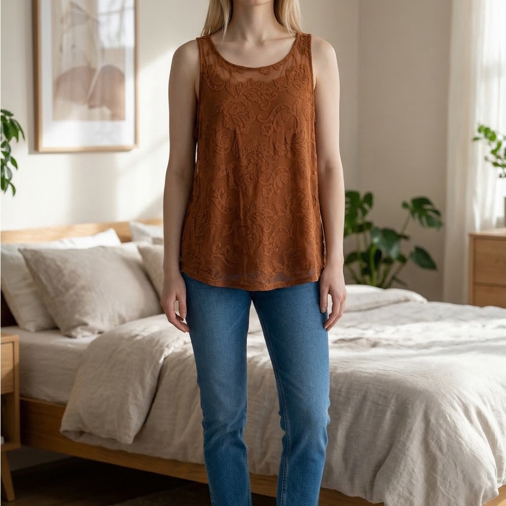 Maurices Rust Brown Lace-Texture Sleeveless Tank